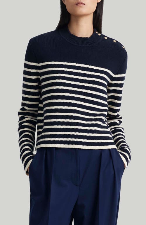Oz Stripe Cotton & Cashmere Sweater in Navy/Ivory