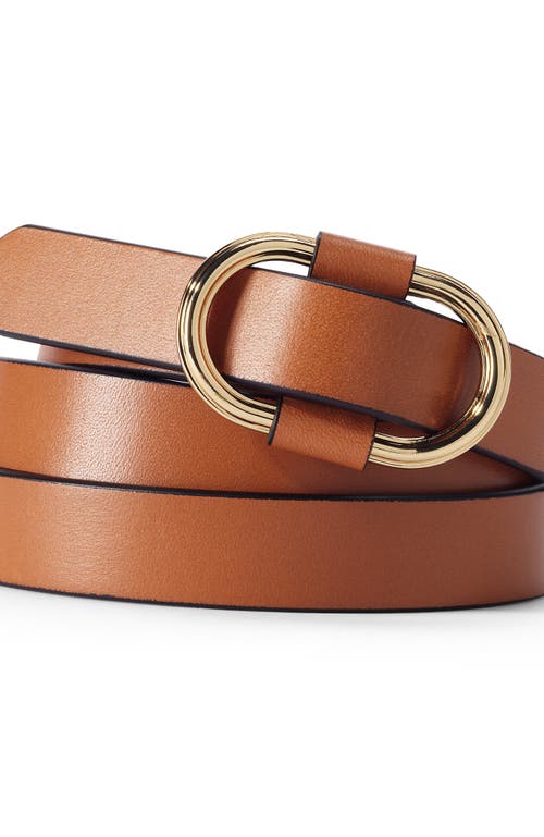 Lands' End Adjustable Skinny Leather Belt In Cognac