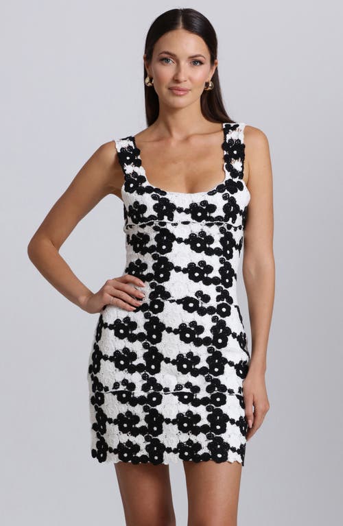 Shop Avec Les Filles Floral Square Neck Crochet Minidress In White/black