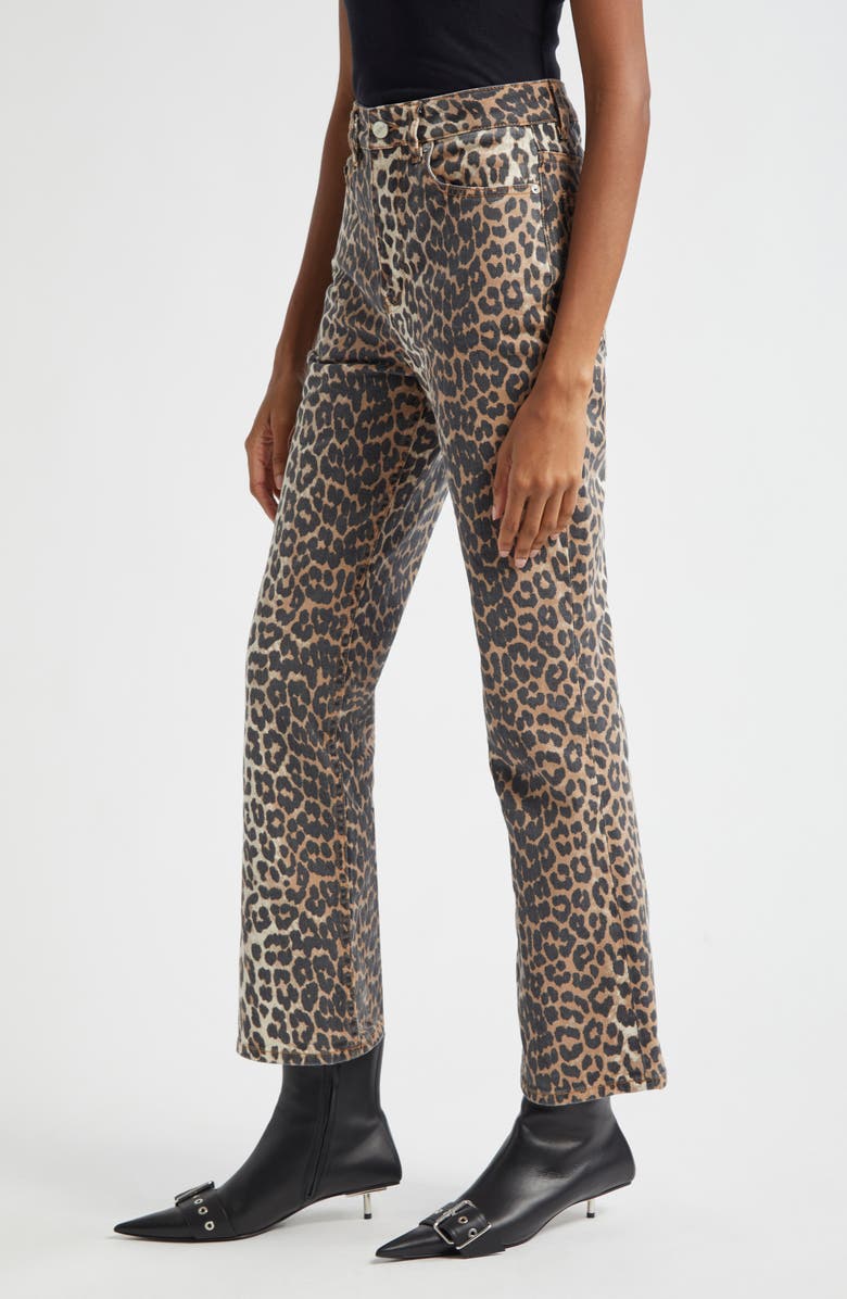 Ganni Betzy Leopard Stretch Organic Cotton Crop Jeans, Alternate, color, 
