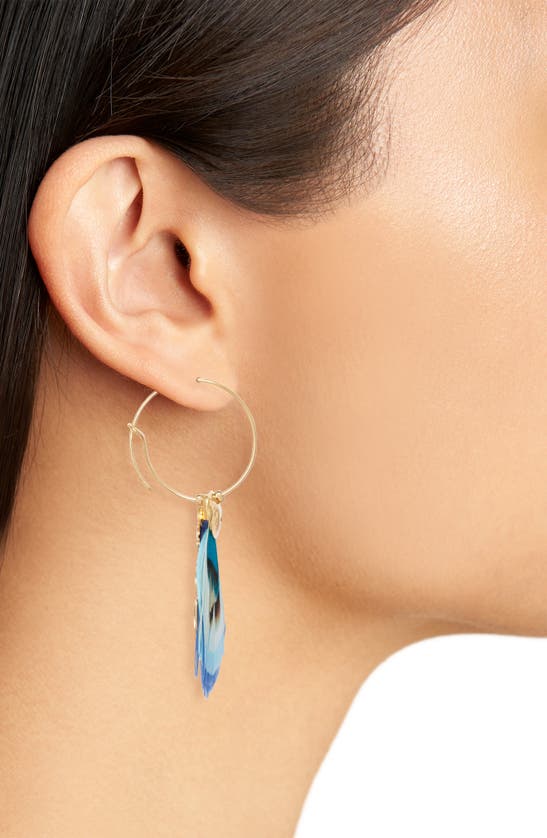 Shop Gas Bijoux Bermude Feather Hoop Earrings In Blue Mix