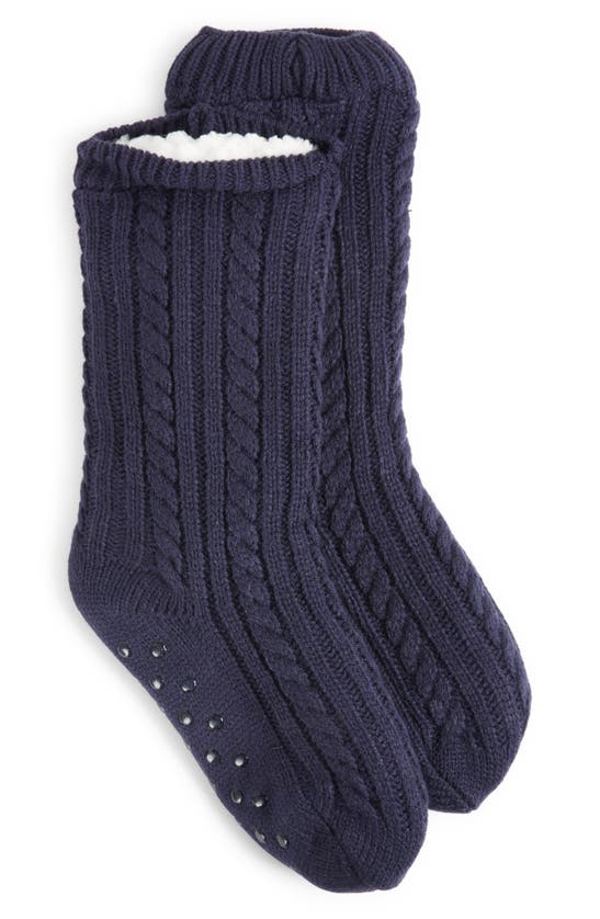 Nordstrom Cable Knit Gripper Crew Socks In Navy Peacoat ModeSens