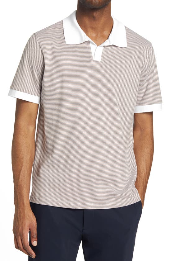 Theory Malden Stripe Stretch Pima Cotton Polo Shirt In Fossil/ivory