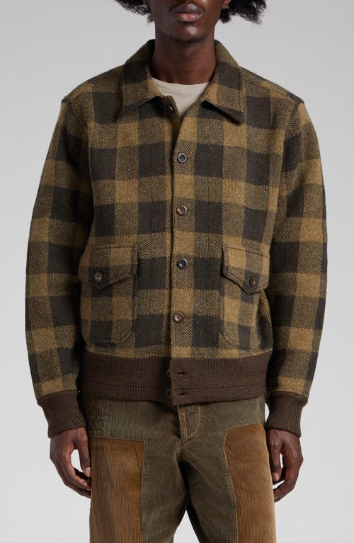 Double RL Buffalo Check Wool Jacket in Olive Multi