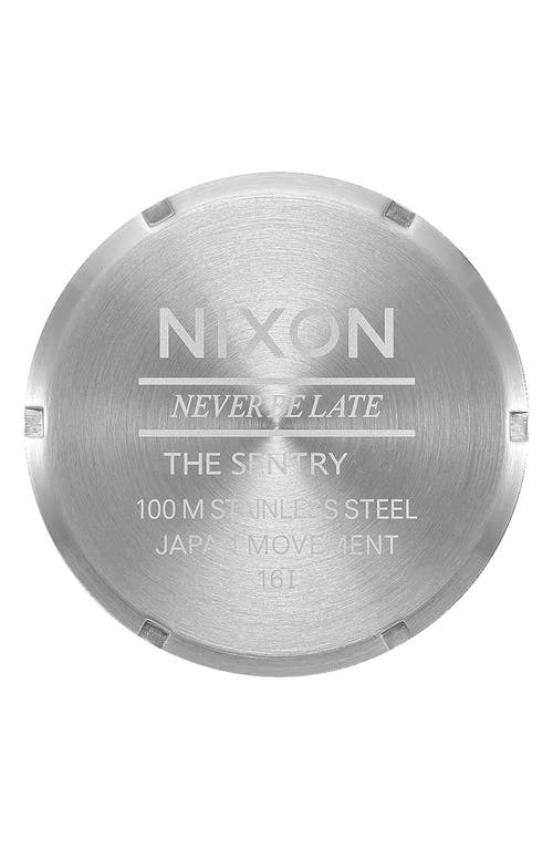 Shop Nixon The Sentry Leather Strap Watch, 42mm In Silver/blue/forest