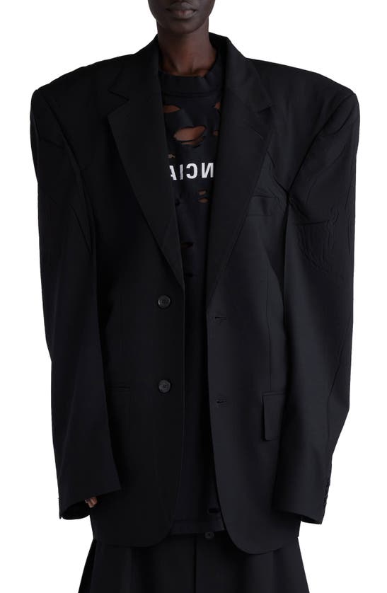 Shop Balenciaga Cutaway Boxy Wool Jacket In Black
