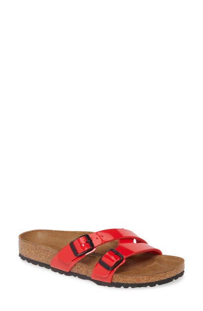 Birkenstock Yao Slide Sandal In Cherry Patent