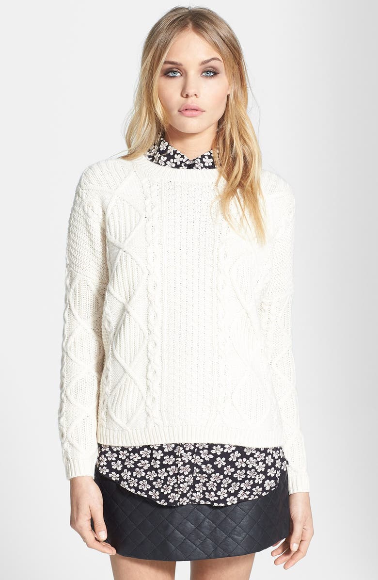 TOPSHOP Cable Knit Boxy Sweater, Main, color, CREAM