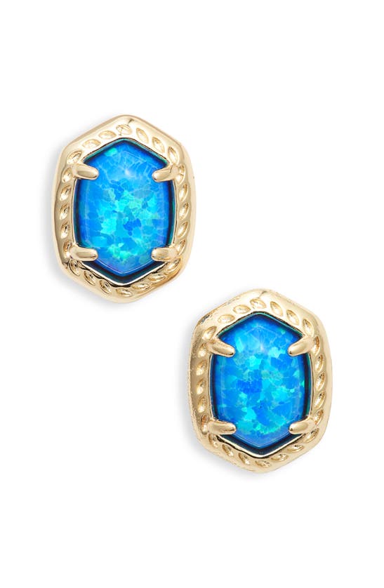 Shop Kendra Scott Daphne Stud Earrings In Gold Bright Blue Kyocera Opal