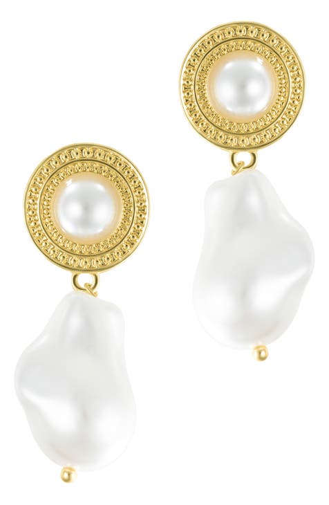 14K Gold Plate Imitation Pearl Drop Earrings