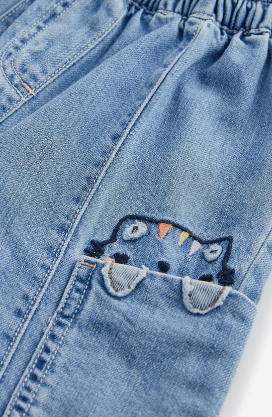Shop Next Kids' Embroidered Character Wide Leg Jeans In Indigo