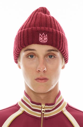 Cult Of Individuality Embroidered Logo Cotton Knit Beanie In Cabernet