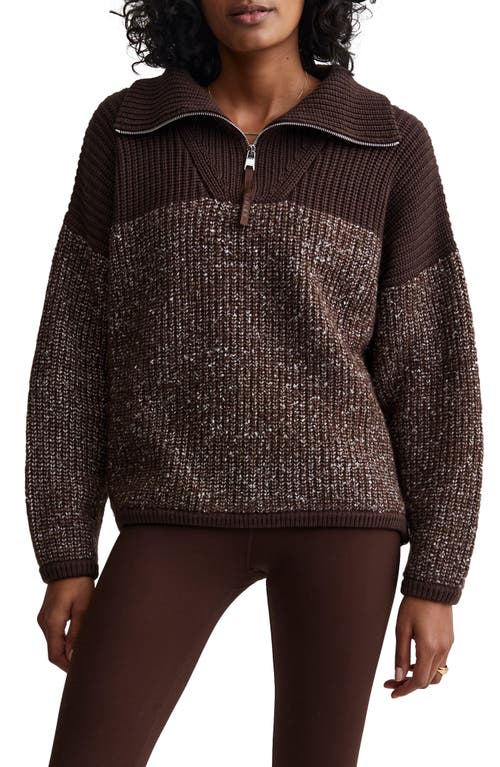 Varley Willard Colorblock Half Zip Sweater in Coffee Bean/Egret Fleck Knit