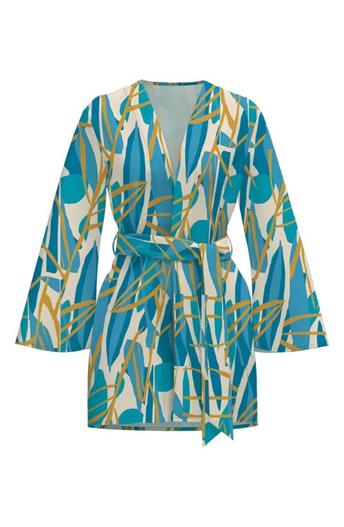 DIARRABLU Teal Blossom Print Lightweight Wrap Jacket at Nordstrom,