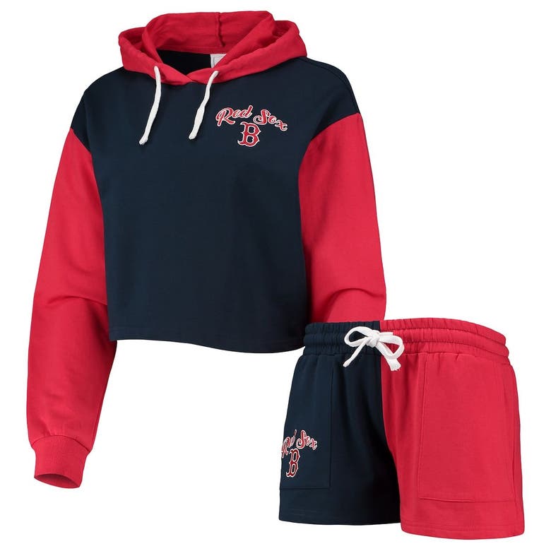 Foco Navy/red Boston Red Sox Color-block Pullover Hoodie & Shorts Lounge Set