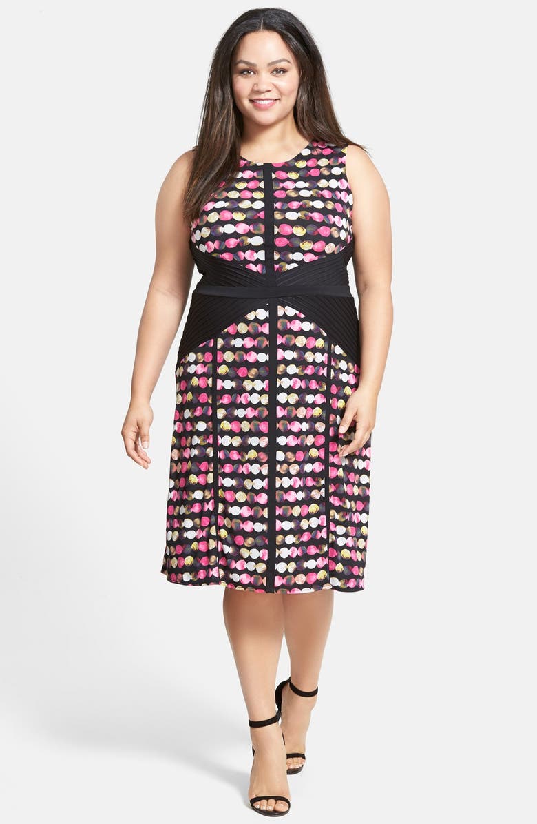 Taylor Dresses Dotted Jersey Dress with Pintuck Detail (Plus Size ...