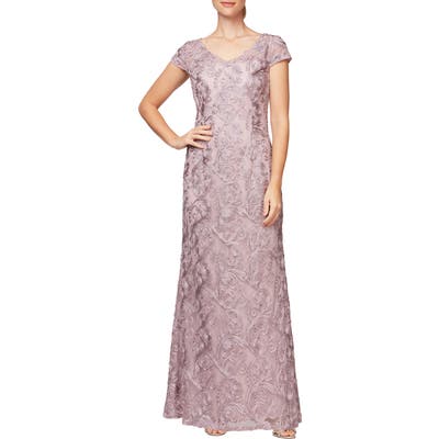 Alex Evenings V-Neck Soutache Trumpet Gown, Pink