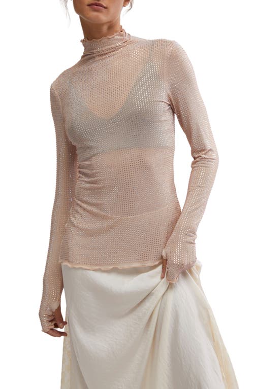 Shop Free People Dance All Night Crystal Embellished Sheer Long Sleeve Top In Peach