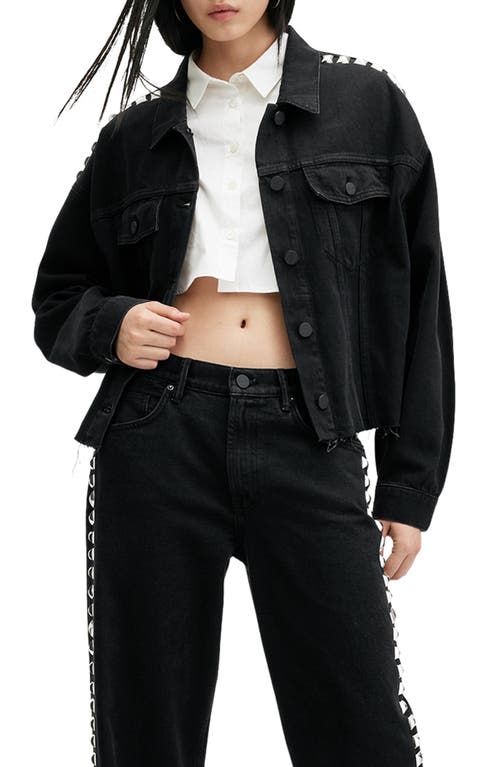 Shop Allsaints Piper Studded Denim Shacket In Black