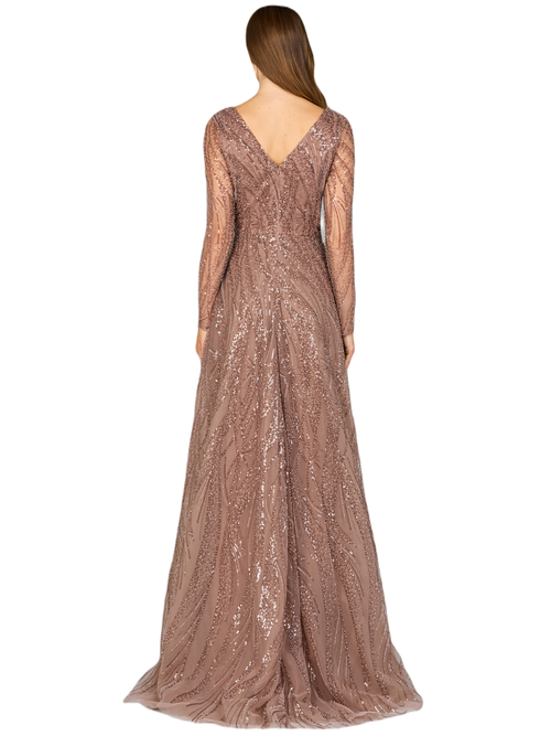 Lara New York Modest Long Sleeve Ball Gown In Taupe