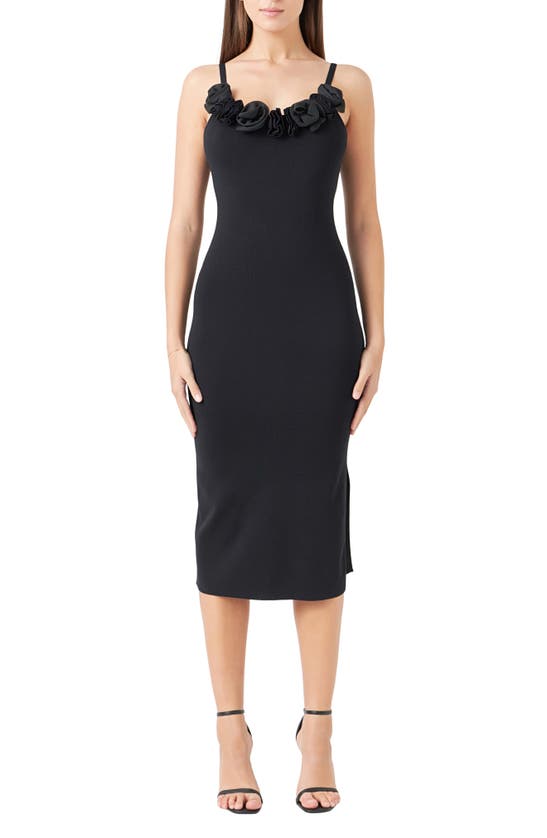Shop Endless Rose Rosette Detail Body-con Midi Dress In Black