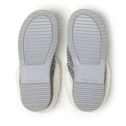 Dearfoams Women's Nyla Felted Plaid Moccasin Toe Clog Slipper In Light Heather Grey