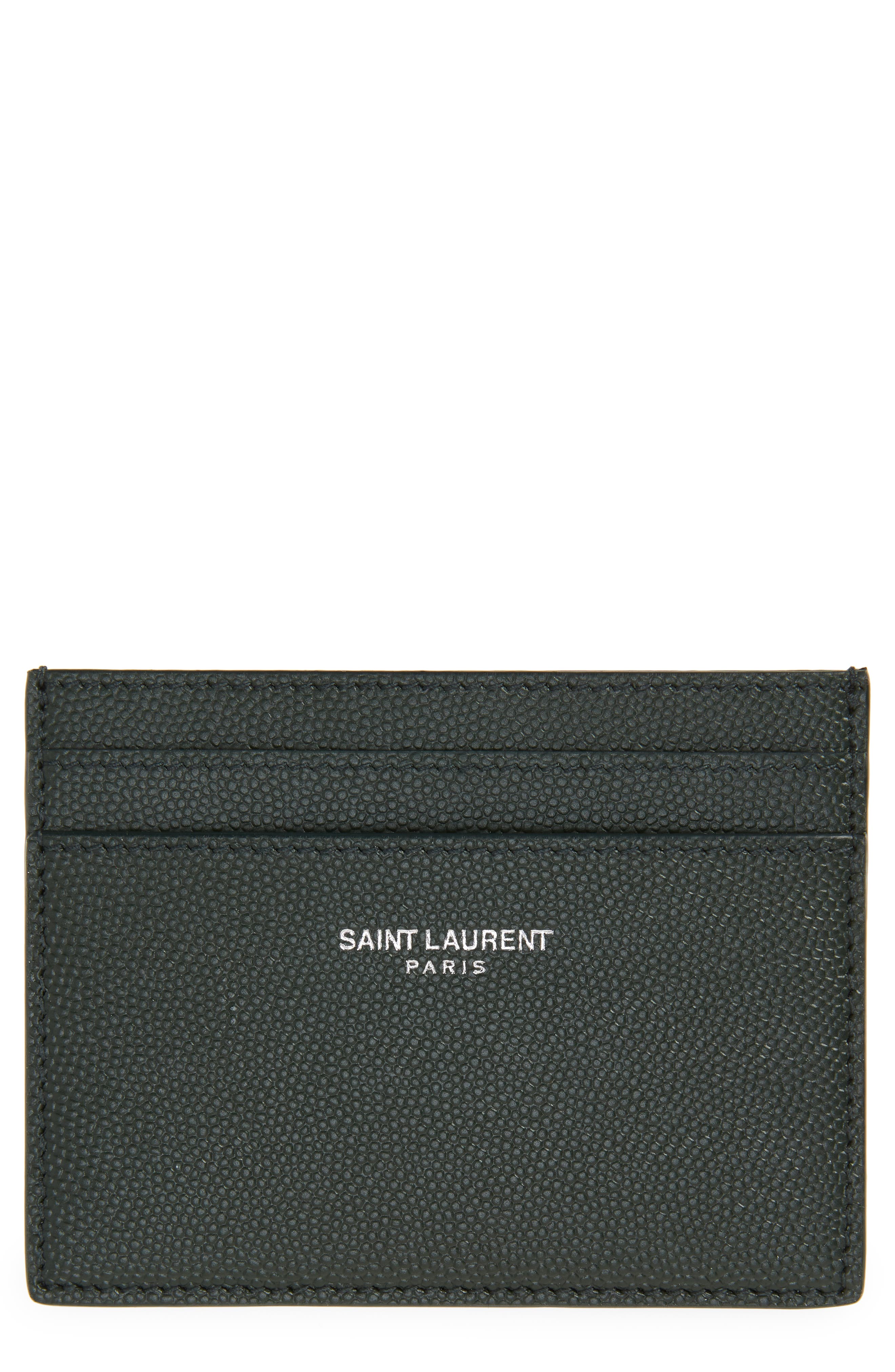 Saint Laurent Pebble Grain Leather Card Case in Dark Green at Nordstrom