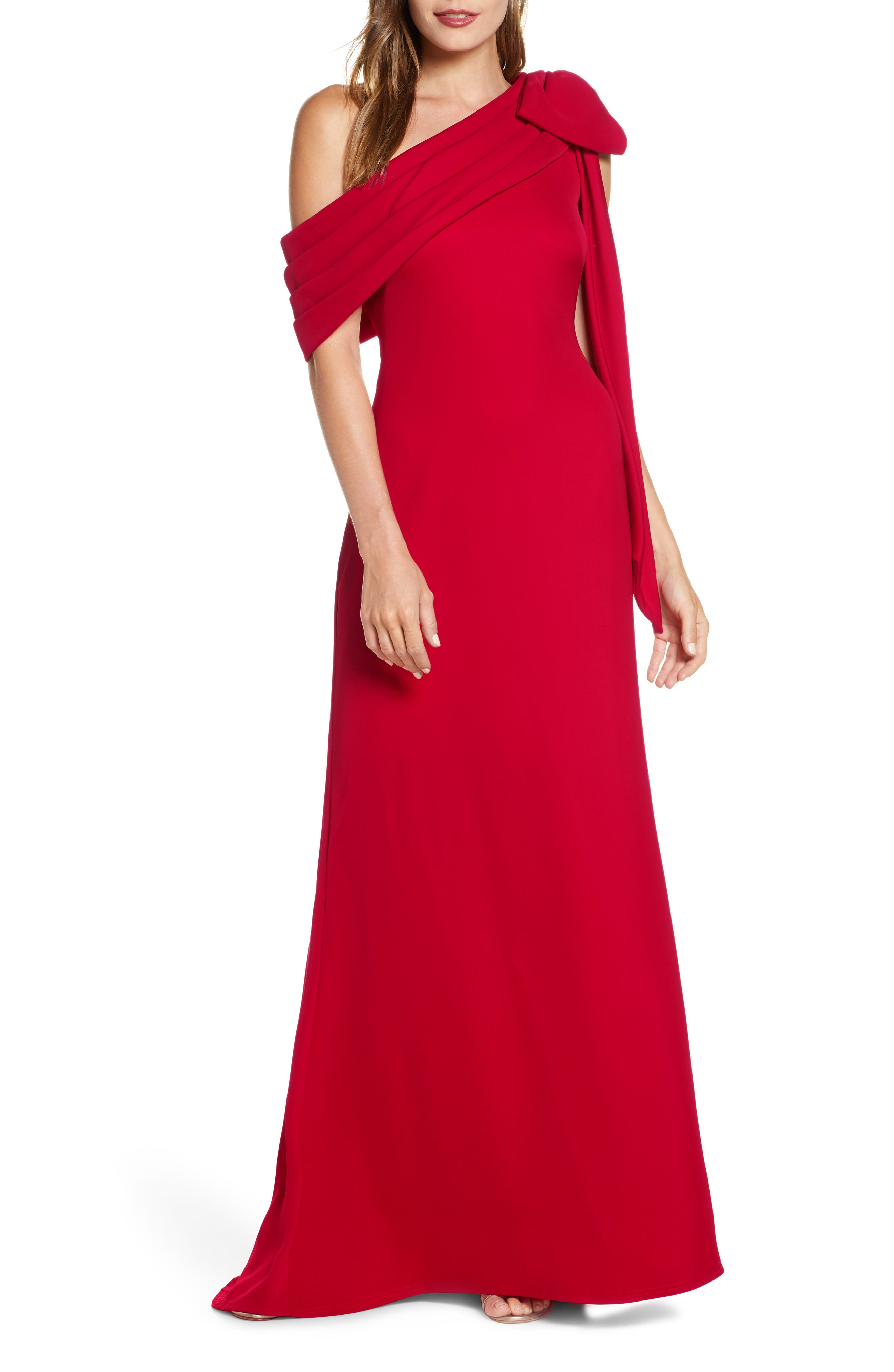 tadashi shoji one shoulder crepe gown
