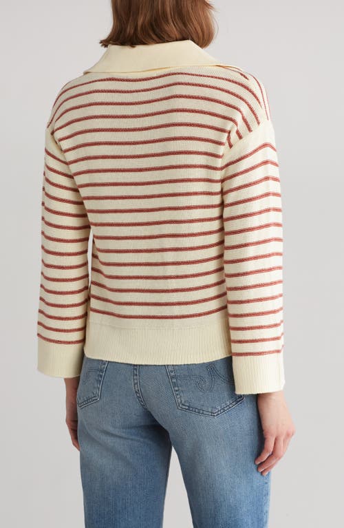 Shop Marine Layer Sage Long Sleeve Cotton Sweater Polo In White/brick Stripe