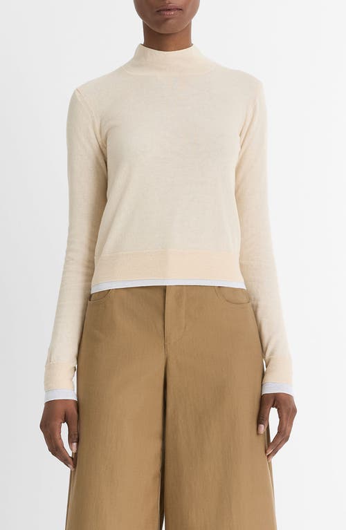 Shop Vince Double Layer Turtleneck Sweater In White Sand/optic White