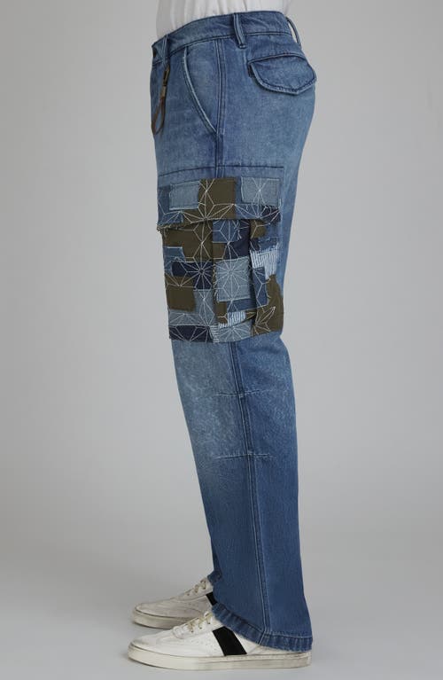 Shop Prps Miyagi Patchwork Cargo Jeans In Indigo