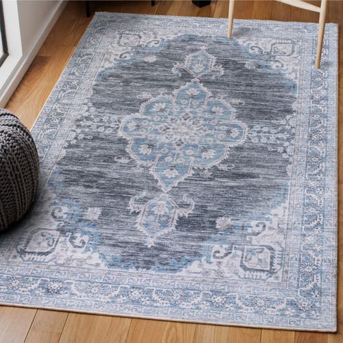Jonathan Y Wincer Chenille Cottage Medallion Machine-washable Area Rug In Gray/blue/white