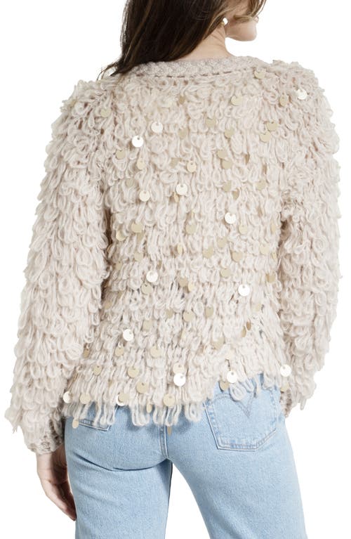Shop Saachi Sequin Crochet Loop Knit Cardigan In Ivory