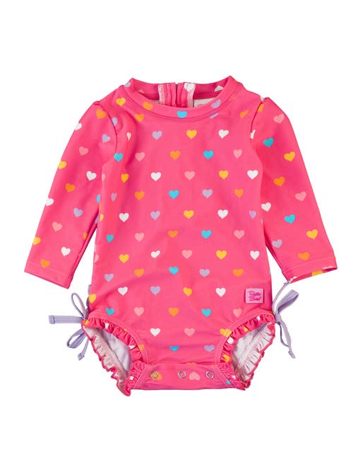 Shop Rufflebutts Toddler Girls Long Sleeve Upf50+ One Piece Rash Guard In Colorful Hearts