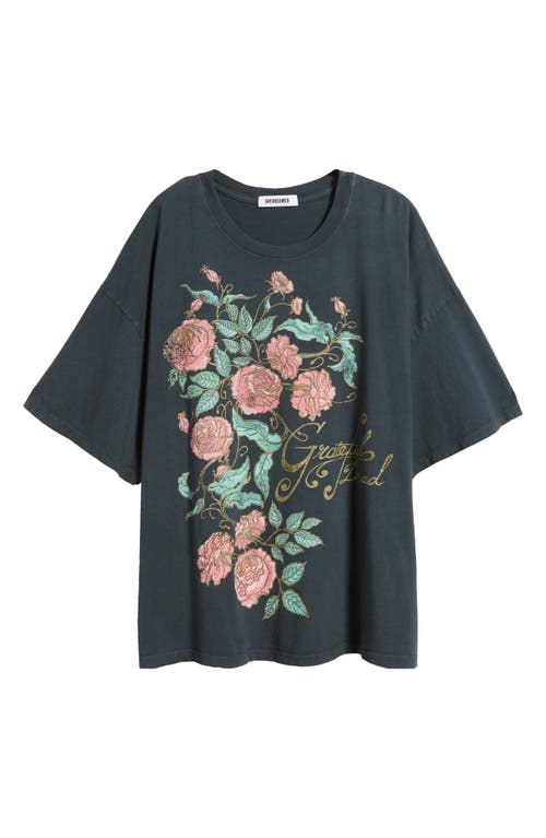 Daydreamer Grateful Dead Rose Cotton Graphic T-shirt In Vintage Black
