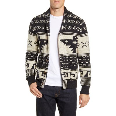 Faherty Brand Graphic Shawl Collar Cotton Blend Cardigan, Black