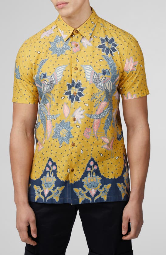 Shop Ben Sherman Classic Fit Short Sleeve Button-up Shirt In Sunflower