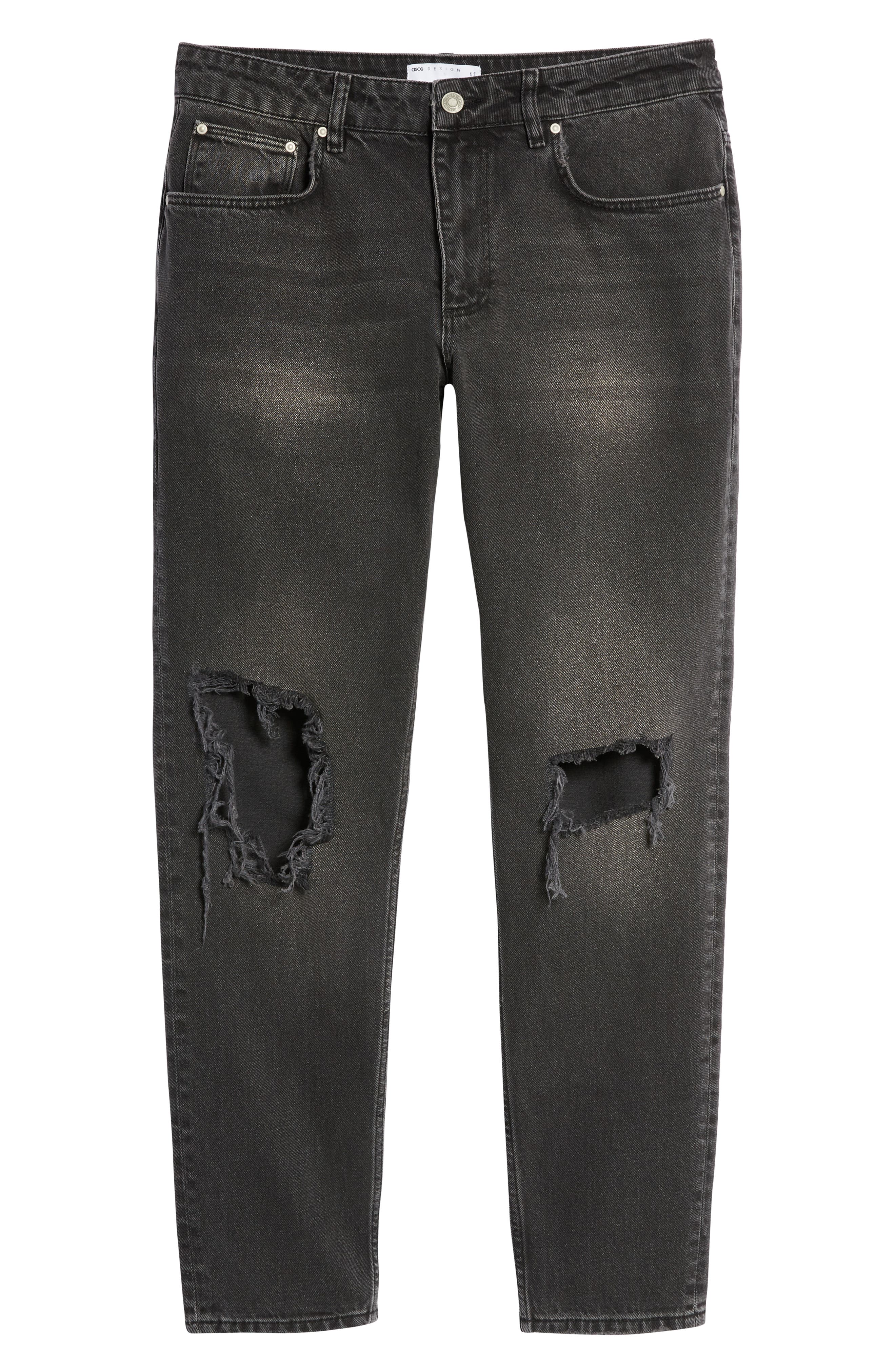 black tapered distressed jeans