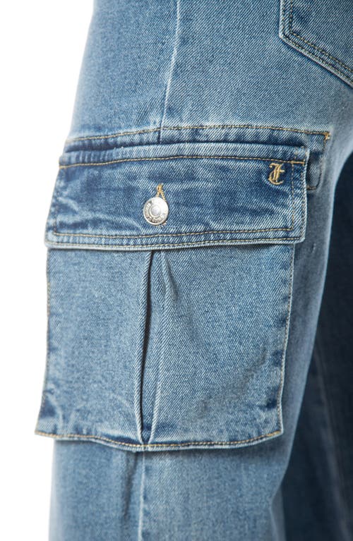 Juicy Couture Logo Wide Leg Cargo Jeans In Med Indigo Wash