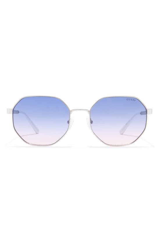 Guess 58mm Round Sunglasses In Matte Light Nickeltin / Blue