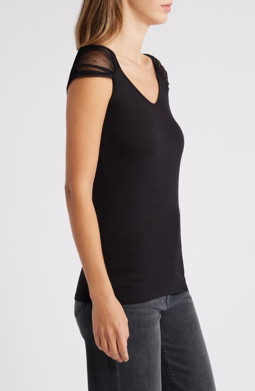 Shop Loveappella Mesh Dot Top In Black