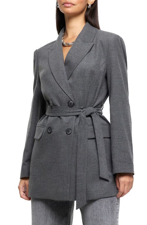 Belted Marled Flannel Blazer in Grey