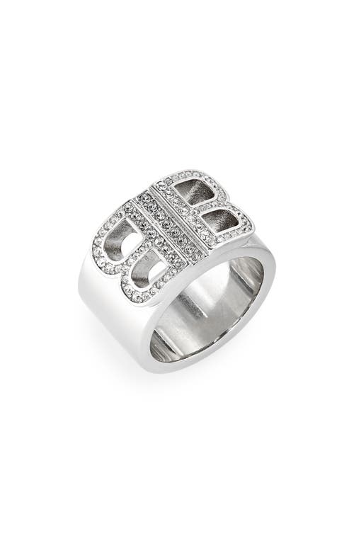 Shop Balenciaga Bb 2.0 Crystal Ring In Silver/crystal