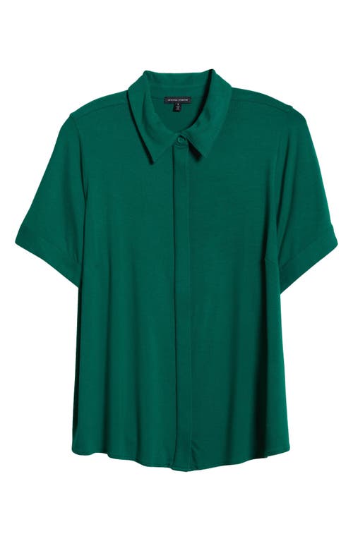 Universal Standard Chelsea Short Sleeve Jersey Button-up Shirt In Green Jacket