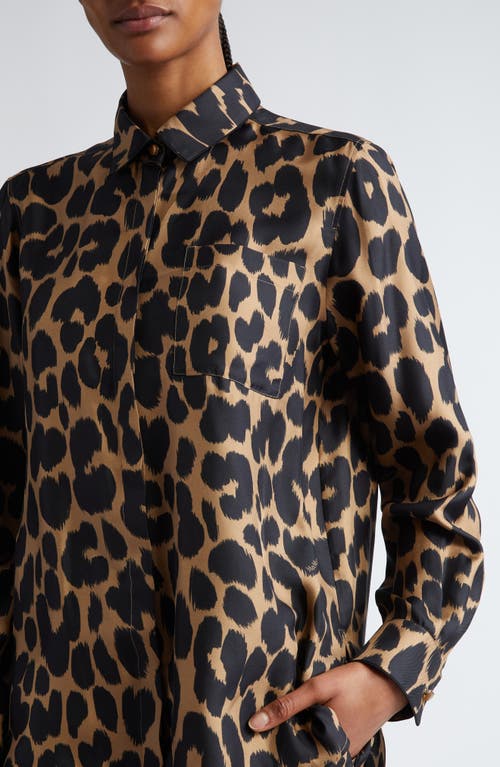 Shop Max Mara Etna Leopard Print Silk Button-up Shirt In Camel