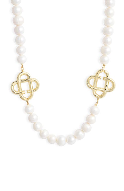 Casablanca Medium Logo Freshwater Pearl Necklace in White/Gold
