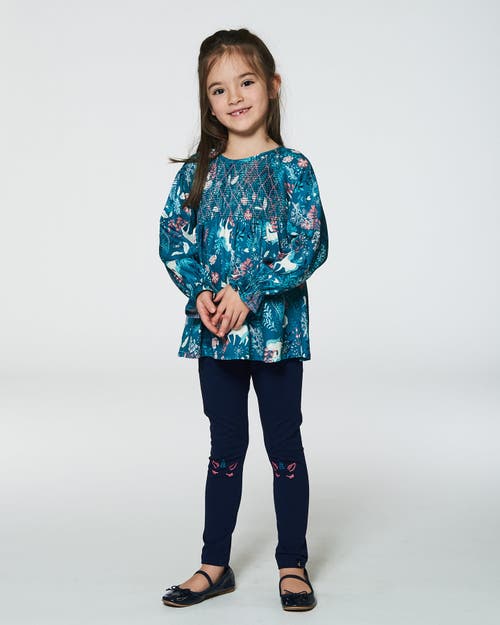 Shop Deux Par Deux Girl's Organic Cotton Legging With Knee Print Navy In Peacoat