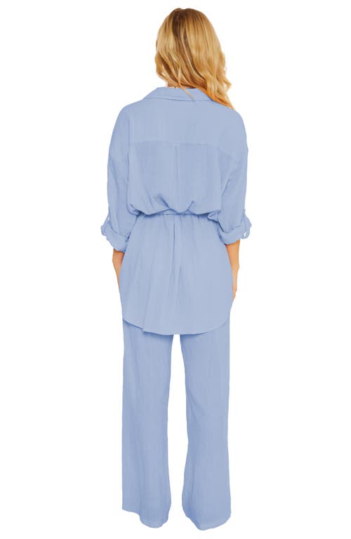 Becca Long Sleeve Tie Waist Cotton Shirtdress In Coastline