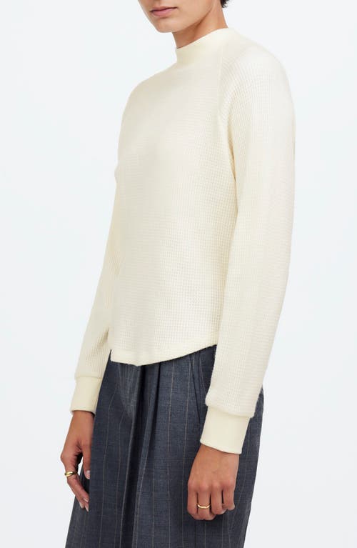 Shop Madewell Long Sleeve Waffle Knit Crewneck T-shirt In Heather Winter White