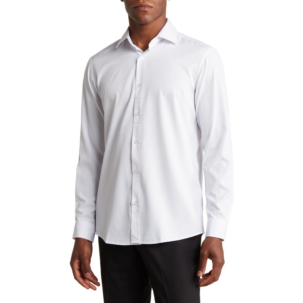 Tom Baine Slim Fit Solid Wrinkle Resistant Performance Stretch Button-up Shirt In White